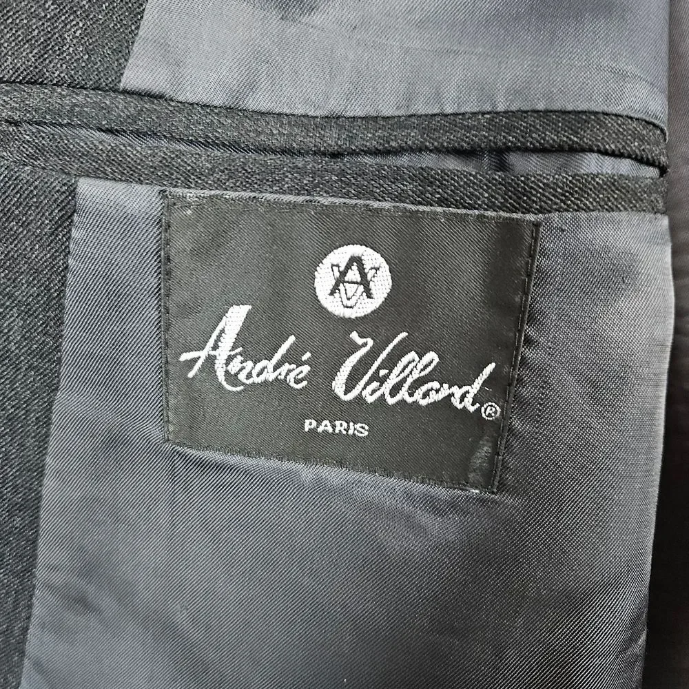 Andre Villard Men's Charcoal Gray Blazer Size‎ L44 100% Wool Double Breasted